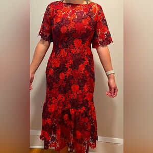 NWT Anthropologie Dress, Size 6. Thick gorgeous embroidery red dress.